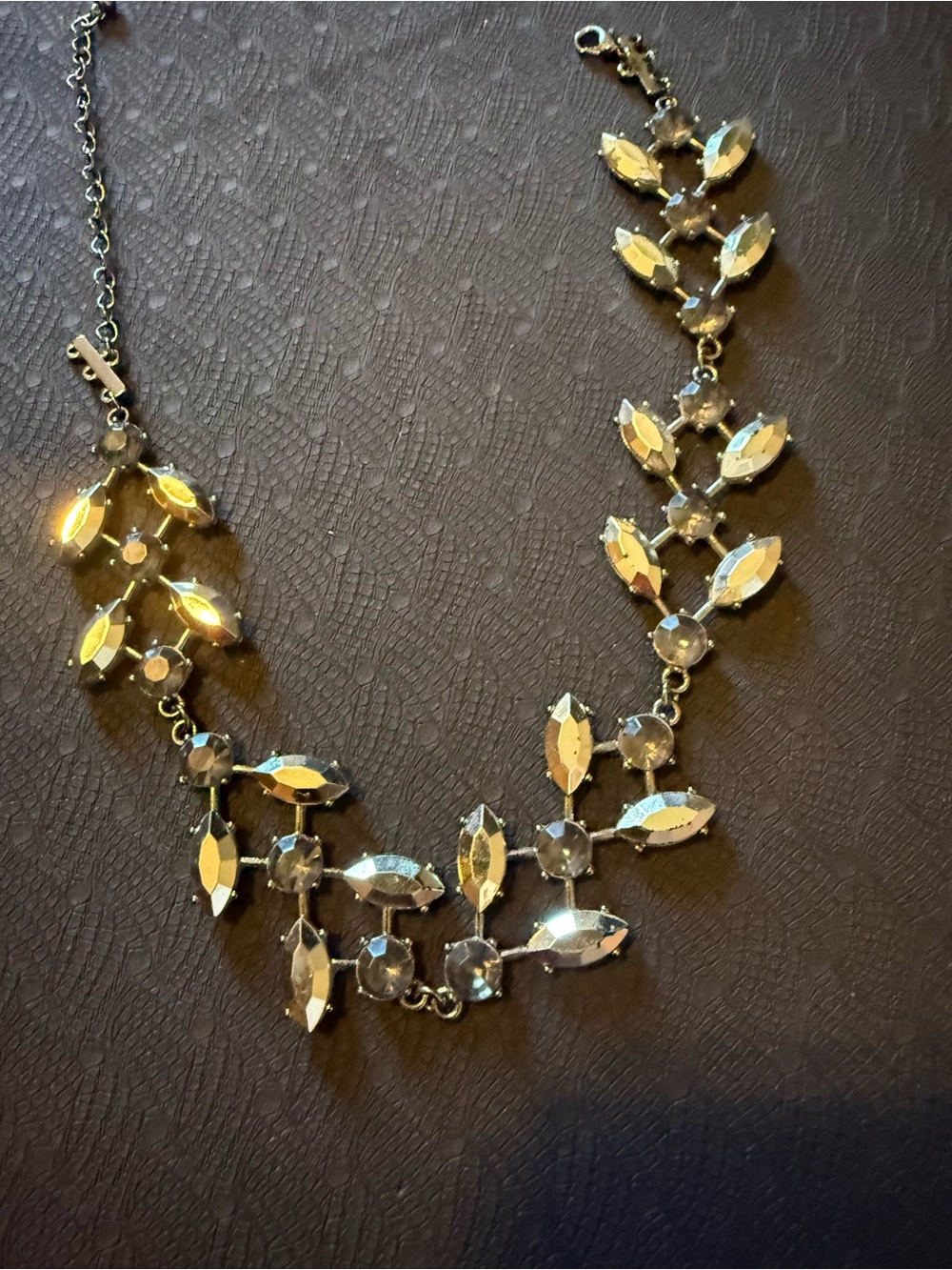 Crystal Leaf Statement Necklace - Silver Tone 9